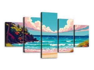 "Beach Pop Art 9" 5 Panels Canvas Prints Wall Art