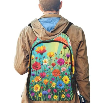 Flowers 9 Fabric Backpack with Side Mesh Pockets - Image 5