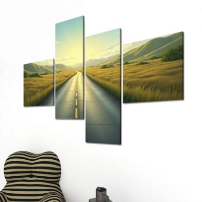Longest Road 4 Panels Canvas Prints Wall Art - Image 3