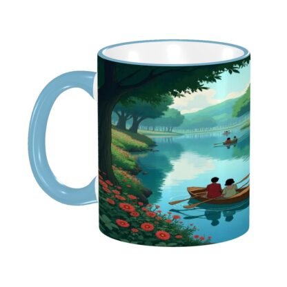 Rowboats On Lake1 Colored Ceramic Coffee Mug - Image 3