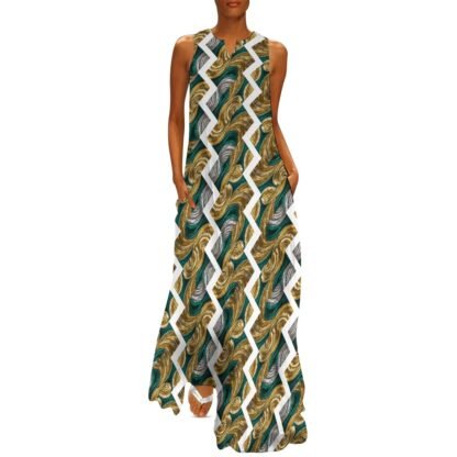 "Green, gold, silver swirls, white zigzag" Long Dress - Image 6