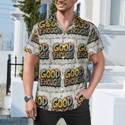 "Good Enough!" Men`s Cuban Collar Shirt - Image 2