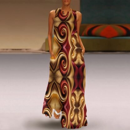 "Gold and Red Swirls" Long Dress - Image 5