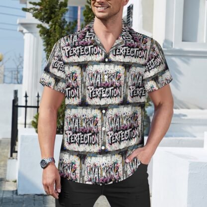 "Walking Perfection" Men`s Cuban Collar Shirt - Image 2