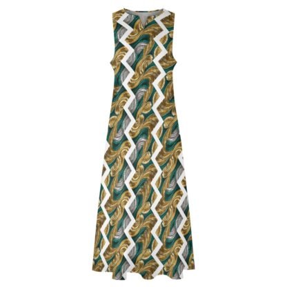 "Green, gold, silver swirls, white zigzag" Long Dress - Image 2