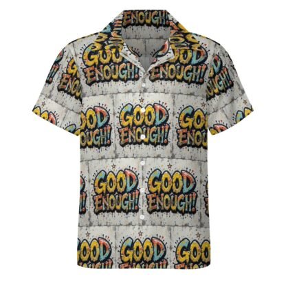 "Good Enough!" Men`s Cuban Collar Shirt - Image 4