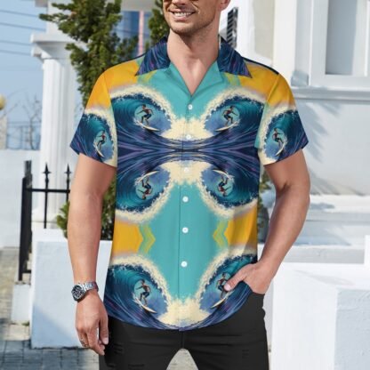 "Surfer" 1 Men`s Cuban Collar Shirt - Image 2