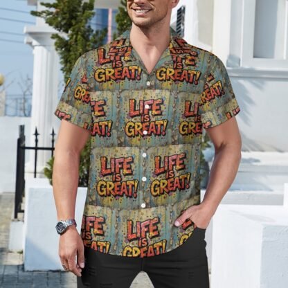 Life Is Great! Men`s Cuban Collar Shirt - Image 2