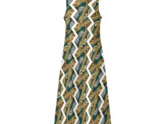 "Green, gold, silver swirls, white zigzag" Long Dress