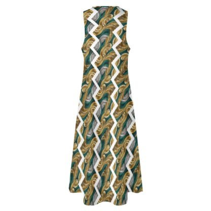 "Green, gold, silver swirls, white zigzag" Long Dress