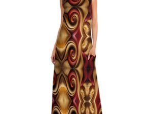 red and gold swirls abstract art long dress