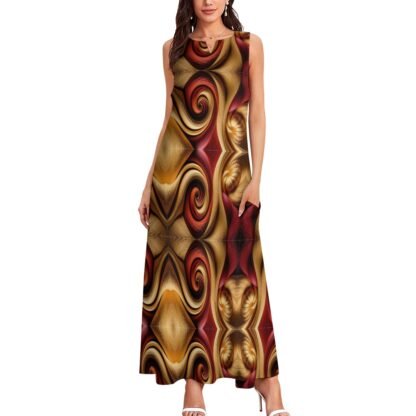 "Gold and Red Swirls" Long Dress - Image 3