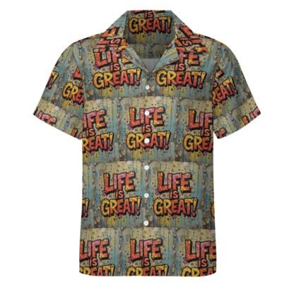 Life Is Great! Men`s Cuban Collar Shirt - Image 4