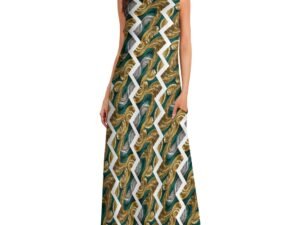 "Green, gold, silver swirls, white zigzag" Long Dress