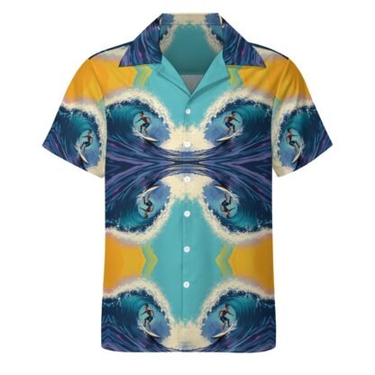 "Surfer" 1 Men`s Cuban Collar Shirt - Image 4