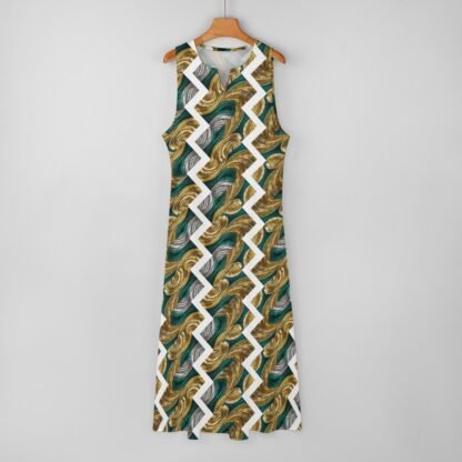 "Green, gold, silver swirls, white zigzag" Long Dress - Image 4