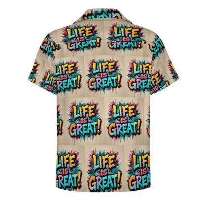"Life Is Great!" 2 Men`s Cuban Collar Shirt - Image 3